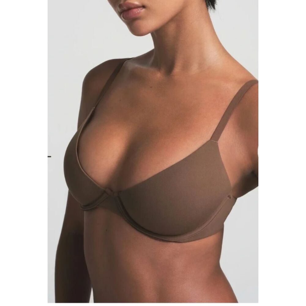 SKIMS Fits Everybody Scoop Plunge Bra 36B Jasper Brown Underwire NWT Stretch